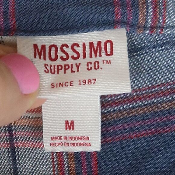 MOSSIMO SUPPLY COMPANY RED BLUE PLAID V NECK RUFFLE LONG SLEEVE BUTTON DOWN TOP - Picture 2 of 9